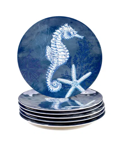 Certified International Oceanic Melamine 6-pc. Dinner Plates In Dark Blue,white