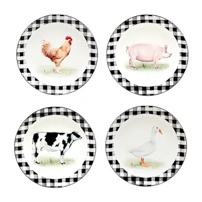 Certified International On The Farm 4-pc. Earthenware Salad Plate In White