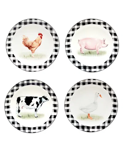 Certified International On The Farm Salad Plate, Set Of 4 In Black,white