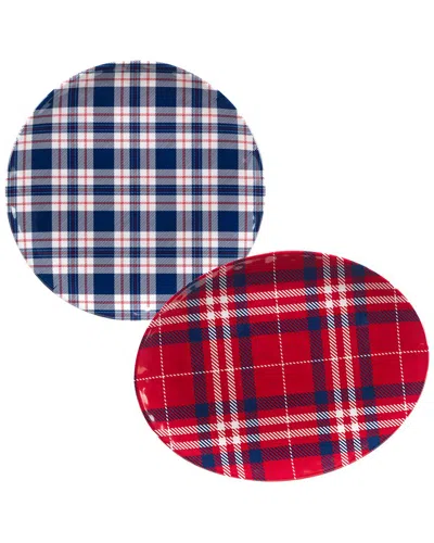 Certified International Patriotic Plaid 2pc Platter Set In Red