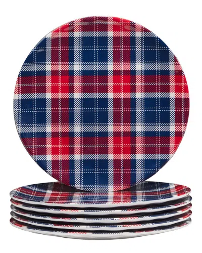 Certified International Patriotic Plaid Melamine Salad Plate, Set Of 6 In Red