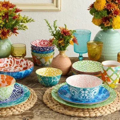 Certified International Pavillion Porcelain Salad Plate Set Of 6, 8.5-inch Vibrant Patterned Plates In Assorted Global Tile  In Multicolored