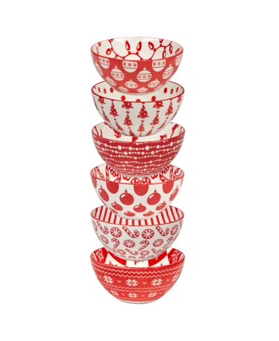 Certified International Peppermint Candy 30 oz All Purpose Bowls Set Of 6, Service For 6 In Red