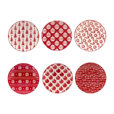 Certified International Peppermint Candy 6-pc. Porcelain Appetizer Plate In Red