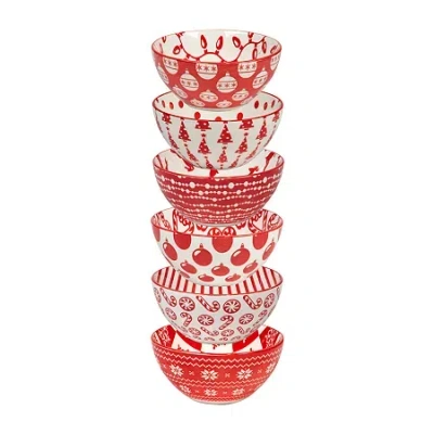 Certified International Peppermint Candy 6-pc. Porcelain Ice Cream Bowl In Red