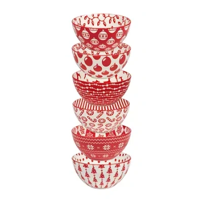 Certified International Peppermint Candy 6-pc. Porcelain Ice Cream Bowl In Red