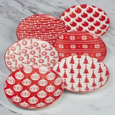 Certified International Peppermint Candy Canape Plate, 6in Asst In White;red