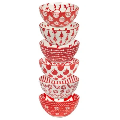 Certified International Peppermint Candy Set Of 6 All Purpose Bowl 6.25in  Asst In White;red