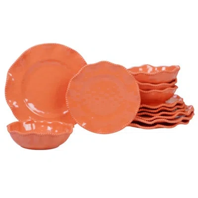 Certified International Perlette 12 Piece Melamine Dinnerware Set, Service For 4 In Coral