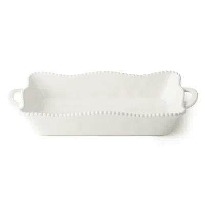 Certified International Perlette Cream Medium Rectangular Baker – 16.25 X 8.5 Inch Elegant Scalloped Stoneware Bakeware With