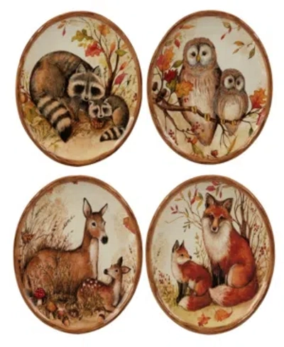 Certified International Pine Forest Set Of 4 Canape Plate In Multicolor