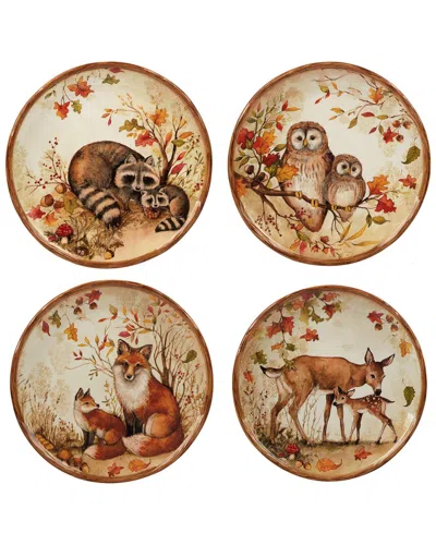 Certified International Pine Forest Set Of 4 Dessert Plate In Brown