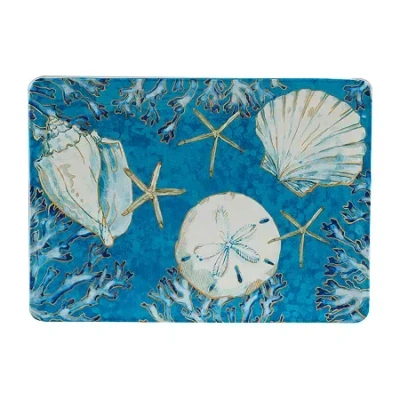 Certified International Playa Shells Earthenware Serving Platter In Blue