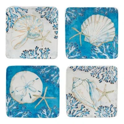 Certified International Playa Shells Set Of 4 Canape Plates In Multicolored