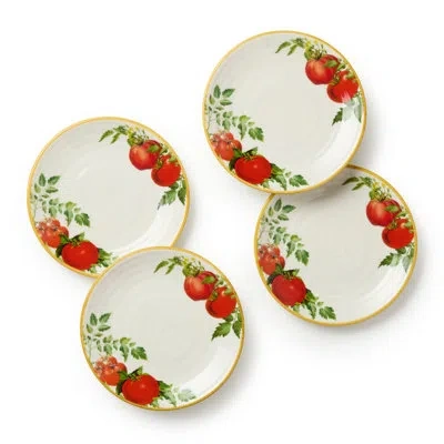 Certified International Pomodoro Canape Plates Set Of 4 – 6” Stoneware Plates With Authentic Tomato Design – Farmhouse Charm In White;green;red
