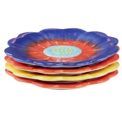 Certified International Poppy 3-d Flower Dessert Plates In Blue;red;yellow