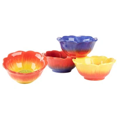 Certified International Poppy 3-d Flower Ice Cream Bowls In Blue;red;yellow