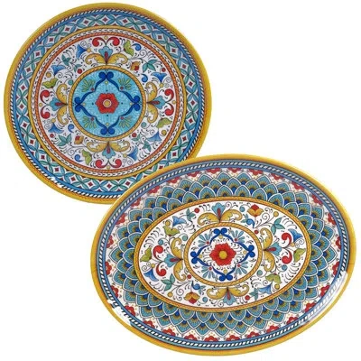 Certified International Portofino 2pc Platter Set In Blue;gray;yellow
