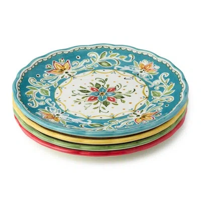 Certified International Provence 11-inch Dinner Plates, Set Of 4 Ceramic Plates With Assorted French Folk-inspired Designs – In White;green;red;beige;orange
