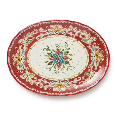 Certified International Provence 16" X 12" Ceramic Oval Platter – Rustic French Country Style Serving Tray – Folk Art Inspir In White;green;red;beige;orange