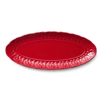 Certified International Provence 18" Embossed Fish Platter – Vintage French Stoneware Serving Tray With Raised Design – Rust In Red