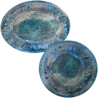 Certified International Radiance 2 Piece Platter Set In Teal