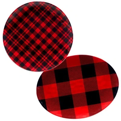 Certified International Red Buffalo Plaid 2pc Platter Set In Multi