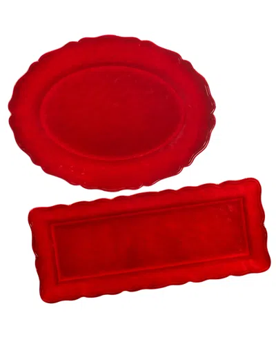 CERTIFIED INTERNATIONAL RED CRACKLE 2-PC. MELAMINE PLATTER SET