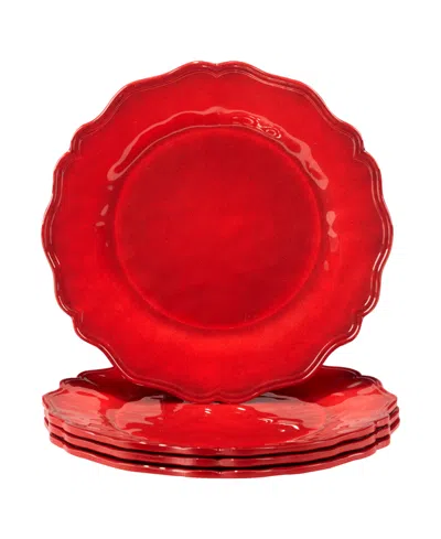 Certified International Red Crackle Dinner Plates, Set Of 4 In Micscellaneous