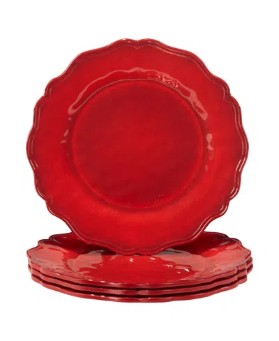 Certified International Red Crackle Set Of 4 Dinner Plates