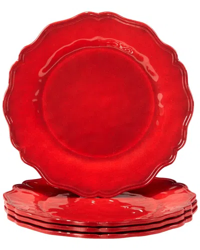 Certified International Red Crackle Set Of 4 Dinner Plates