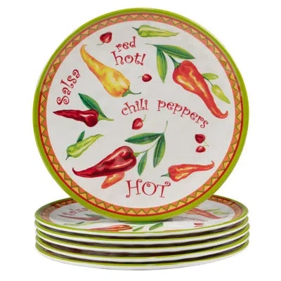 Certified International Red Hot  Set/6 Salad Plate 9" In White;red;yellow