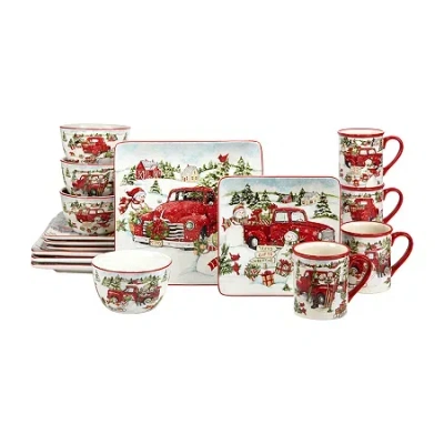 Certified International Red Truck Christmas 16-pc. Earthenware Dinnerware Set In Multi