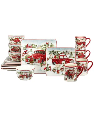 Certified International Red Truck Snowman 16pc Dinnerware Set In Multi