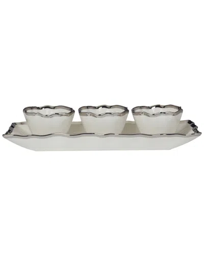 Certified International Regency 4pc Porcelain Tray & Condiment Bowls Set In Gray