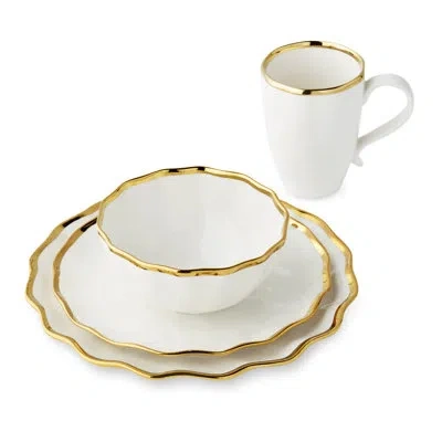 Certified International Regency Gold 16-piece Porcelain Dinnerware Set For 4 – Luxury Gold-rimmed Plates, Bowls & Mugs – Ele In White;gold