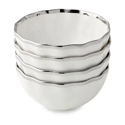 Certified International Regency Silver 4-pc. Porcelain Cereal Bowl In White