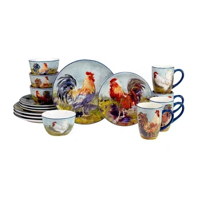 Certified International Rooster Meadow 16-pc. Earthenware Set In Blue