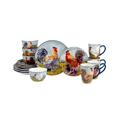 Certified International Rooster Meadow 16pc Dinnerware Set In Blue;orange