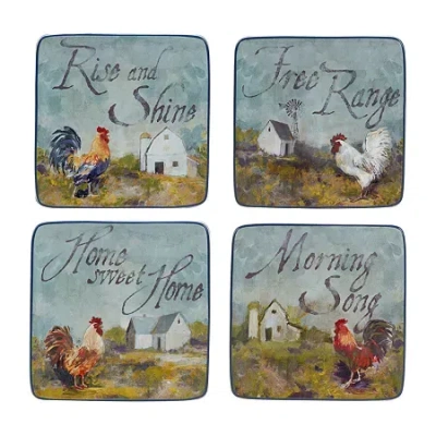 Certified International Rooster Meadow 4-pc. Earthenware Appetizer Plate In Multi
