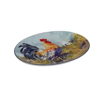 Certified International Rooster Meadow Oval Platter In Blue;red;orange