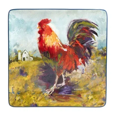Certified International Rooster Meadow Serving Platter In Blue