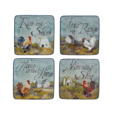 Certified International Rooster Meadow Set Of 4 Canape Plates In Multi