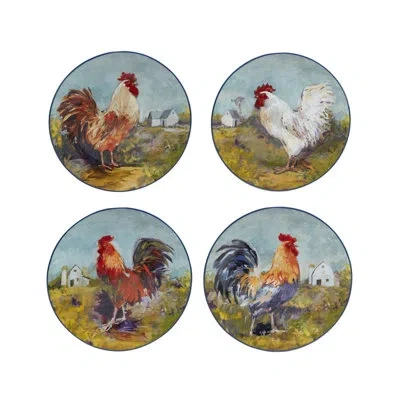 Certified International Rooster Meadow Set Of 4 Dinner Plate In Gray;orange
