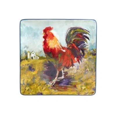 Certified International Rooster Meadow Square Platter In No