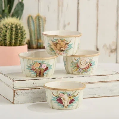 Certified International Rosewood Set Of 4 Ice Cream Bowl 5.25" X 3" 4 Asst. In Blue;brown;white;red;yellow;pink