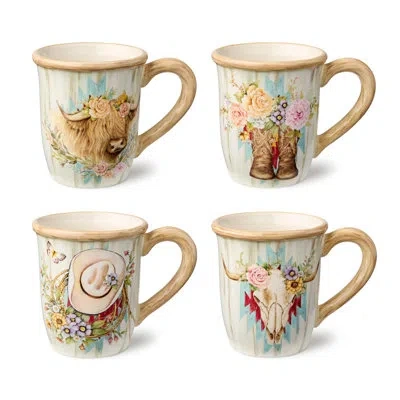Certified International Rosewood Set Of 4 Mug 14 Oz. 4 Asst. In Blue;brown;white;red;beige;pink