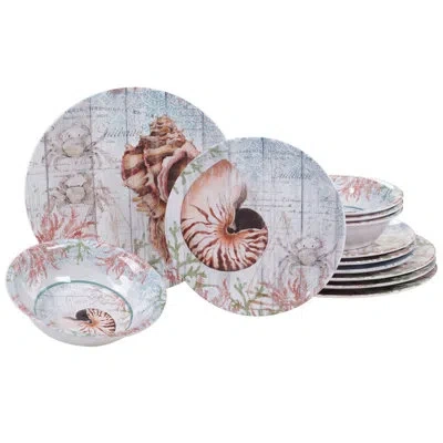 Certified International Sanibel 12 Piece Melamine Dinnerware Set, Service For 4 In Blue;brown;white;pink