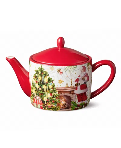 Certified International Santa's Delivery Ceramic 9" Teapot In Red