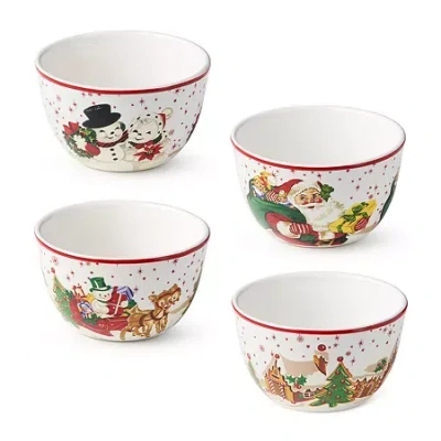 Certified International Santa's Retro Christmas 4-pc. Ceramic Ice Cream Bowl In Red